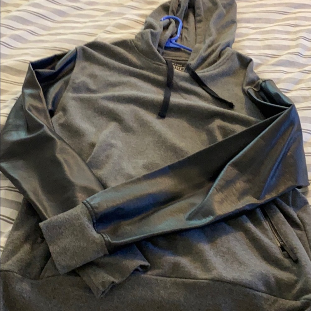 Gray hoodie leather sleeves